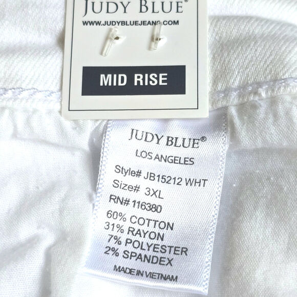 NWT, Judy Blue Women's Shark Bite Mid Rise Denim White Shorts, Size 3XL - Picture 10 of 10